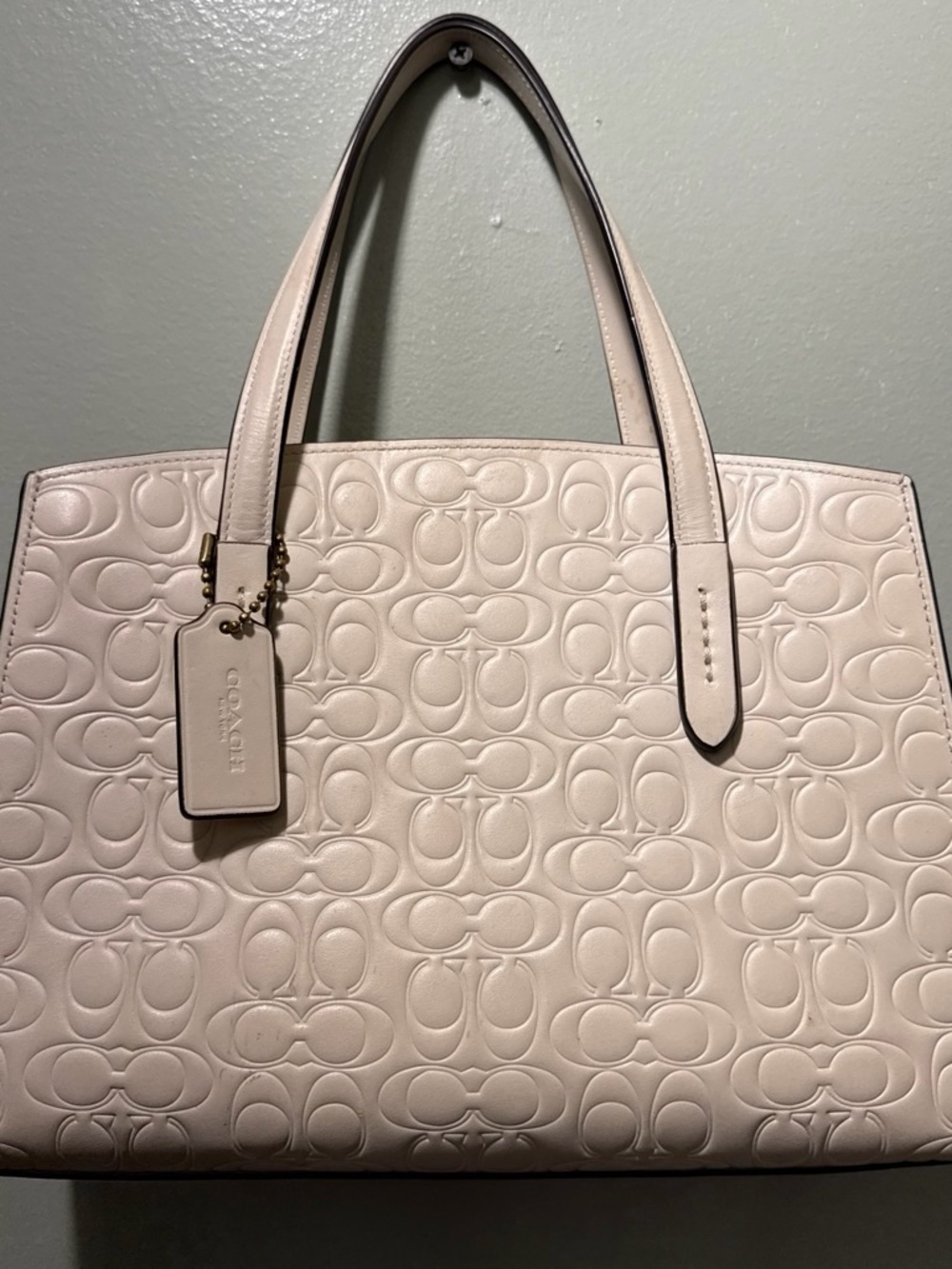 Coach Embossed Leather Tote in Pale Pink